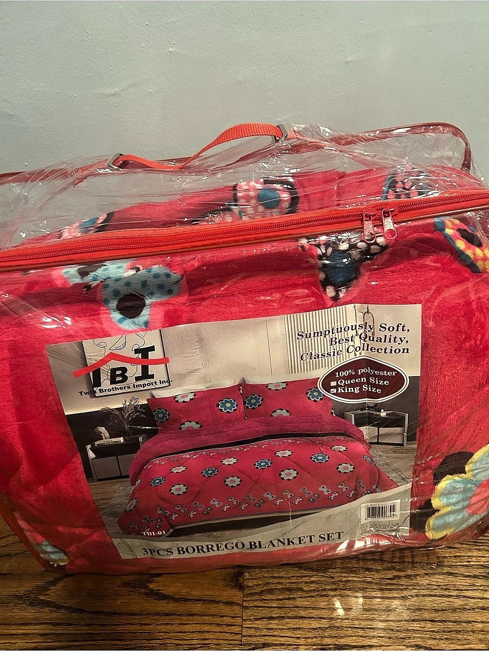 Berkshire Blanket Borrego Blanket Set 3-Piece Blanket Set in Red & Blue NWT